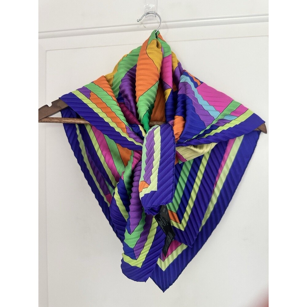 ETRO Silk Scarf Pleated 36" Square Abstract Geometric Multicolor Italy - Picture 9 of 13